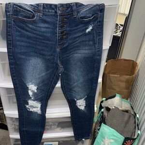 Vanilla Star Dark Blue Distressed Skinny Jeans